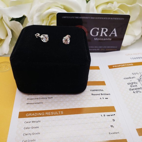 14K Solid White Gold 2 Carats Moissanite Stud Earrings D-FL - Picture 5 of 8